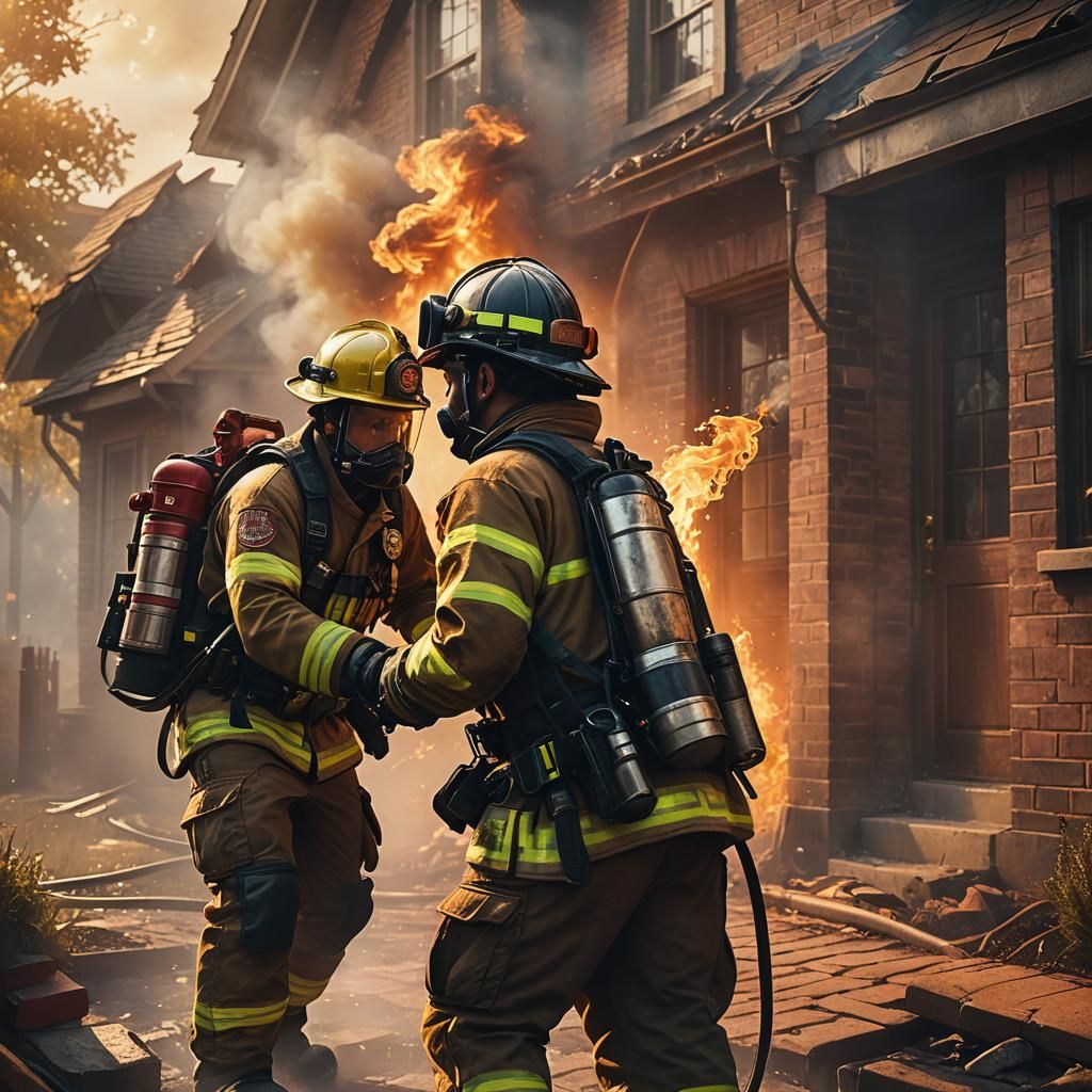 Firefighter Rescue in Burning House: Fantasy Art