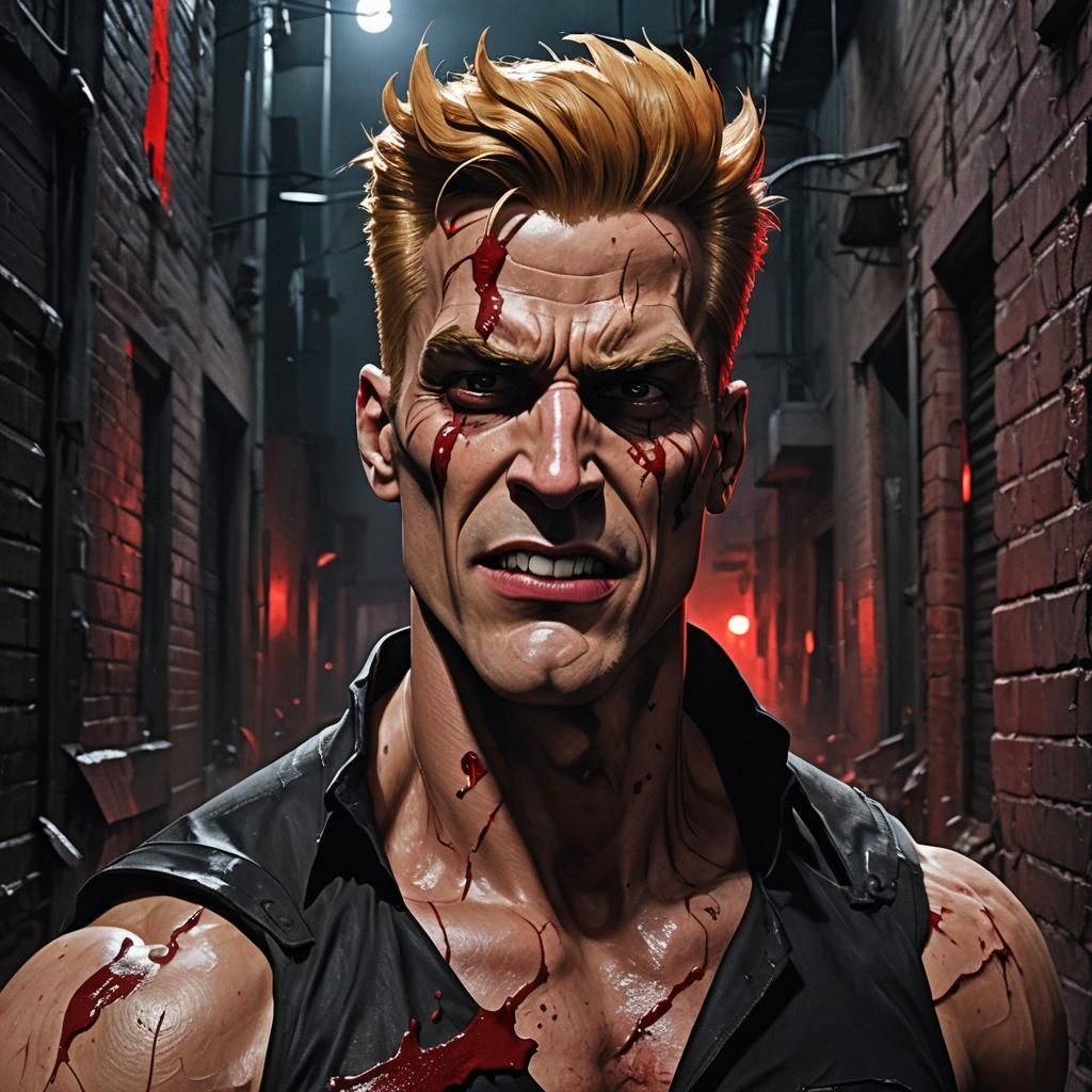 Menacing Johnny Bravo in Gothic Alleyway
