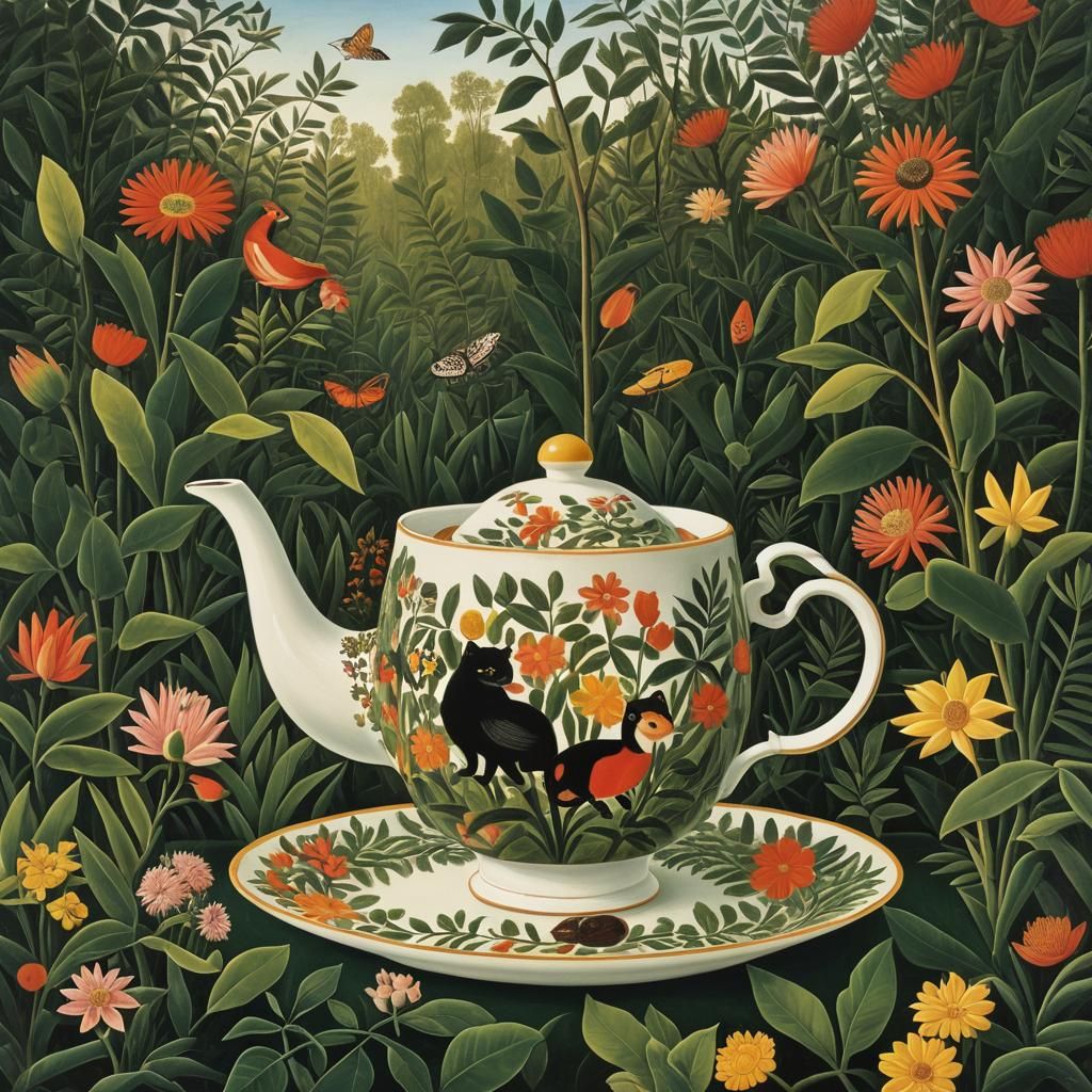 Cup of Tea in Henri Rousseau Style