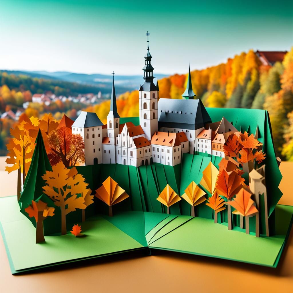 Cesky Krumlov 3D Popup Book in Origami Style