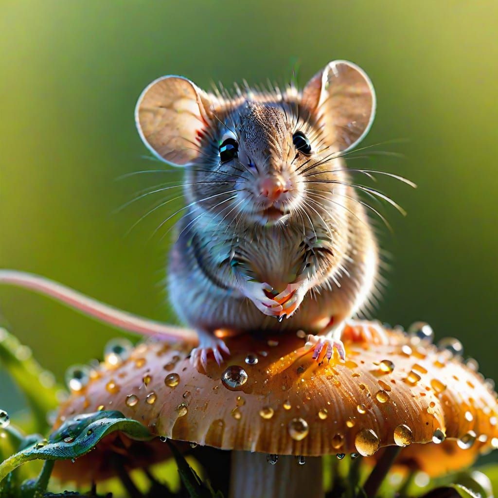 Macro Photograph of Tiny Mouse on Mushroom