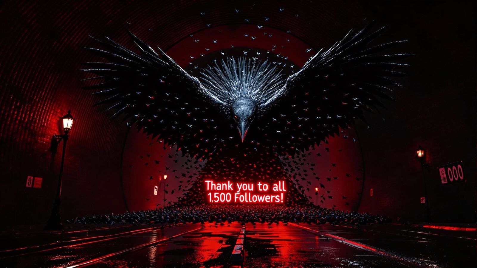 Raven Swarm Erupts from Neon Tunnel - Surreal Expressionist ...