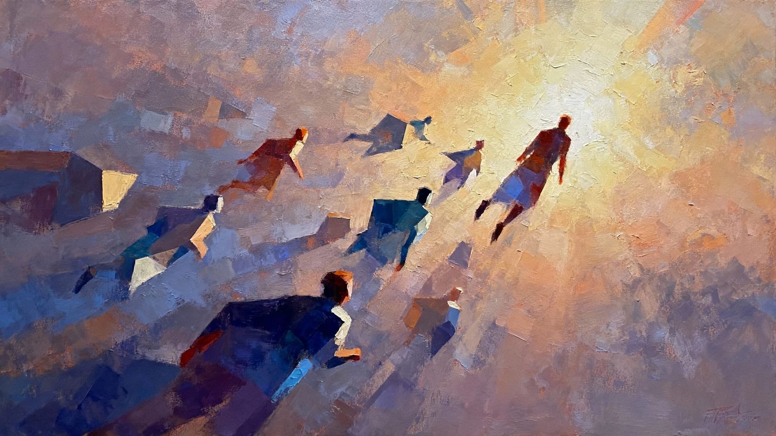 Abstract Sunrise with Geometric Figures and Hopeful Light