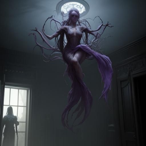 Cursed Spirit Blocks Door in Dark Fantasy Art