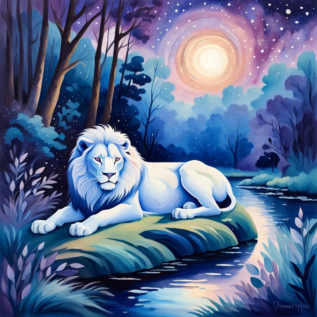 White Lion As Impressionist Gouache Painting