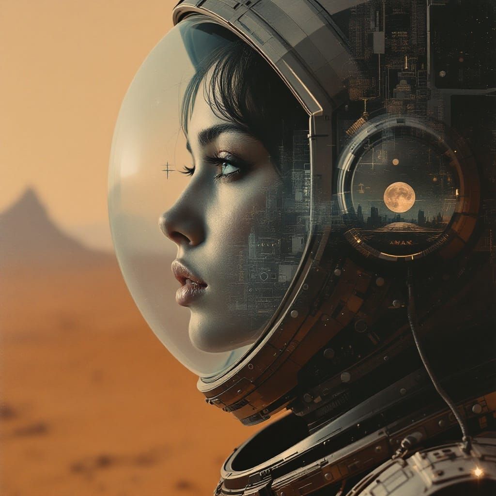Dystopian Astronaut in Red Martian Twilight