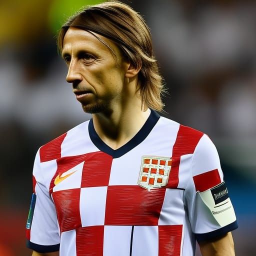 Luka Modric Portrait in Croatian Jersey