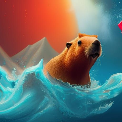 Capybara Surfing in Kool-Aid: Detailed Matte Painting