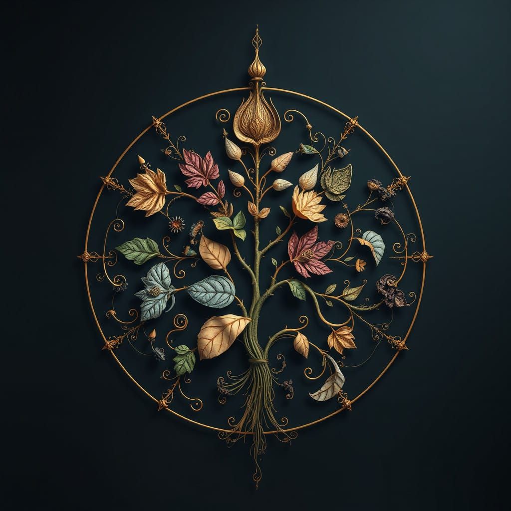 Surreal Floral Diagram in Golden Ratio Harmony