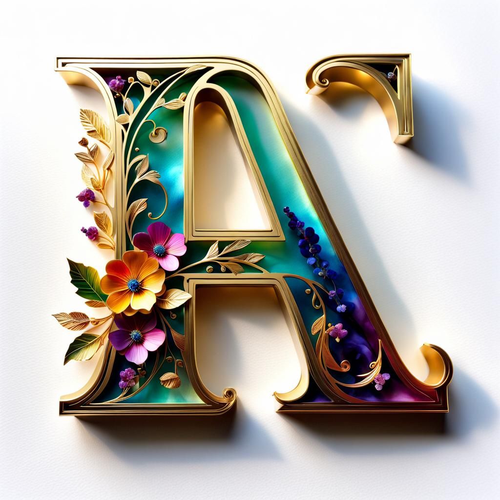 Elegant Calligraphic Letter A with Floral Details