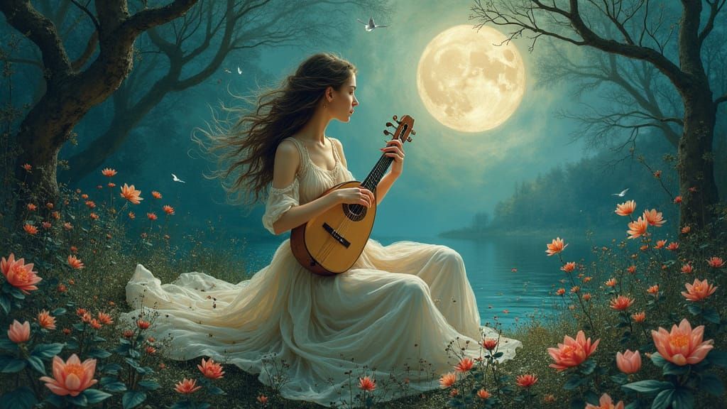 Dreamy Moonlit Garden Serenade in Whimsical Watercolor Style