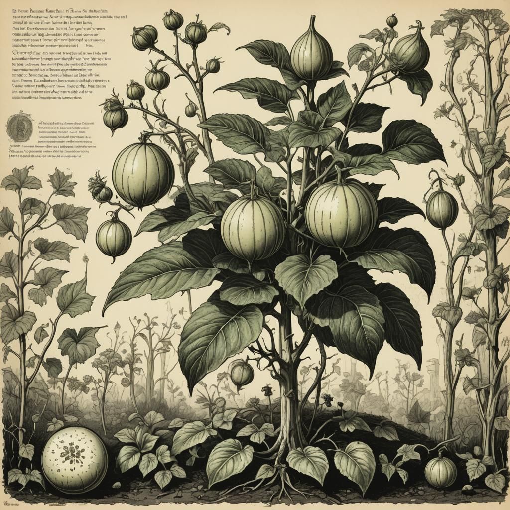 Medieval Botanical Illustration of a Melon Plant