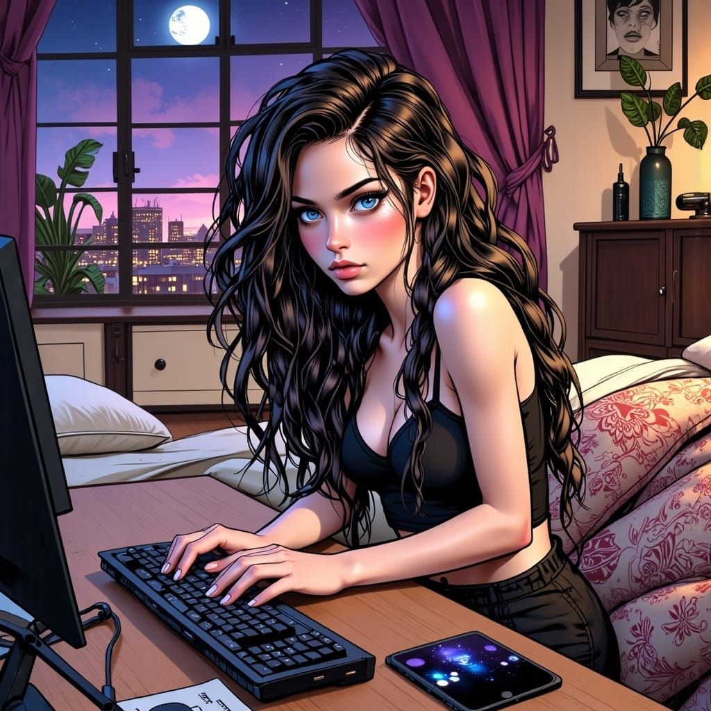 Beautiful Woman Creates Art in Anime Style