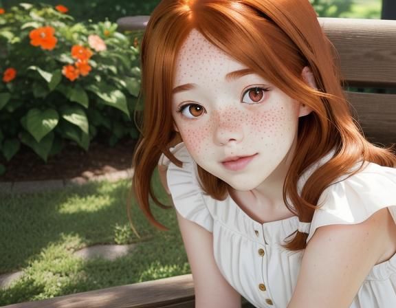 Auburn Haired Girl on Park Bench, Anime Key Visual