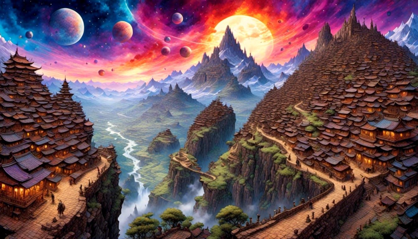 Epic Cosmic Warrior in Surreal Heavenly Landscape