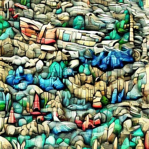 Whimsical Burger King Scene in a Whittled Wood Style