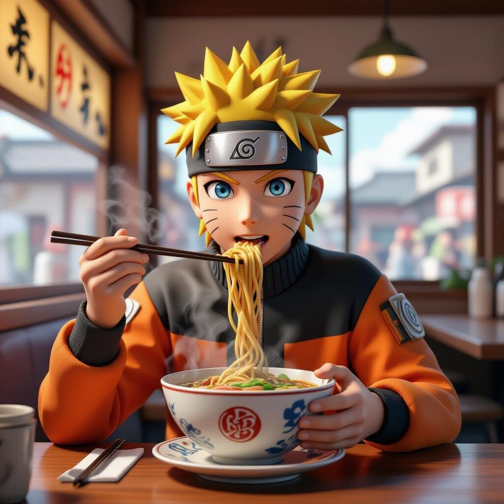 Naruto Uzumaki in Ramen Shop: 3D Anime Art