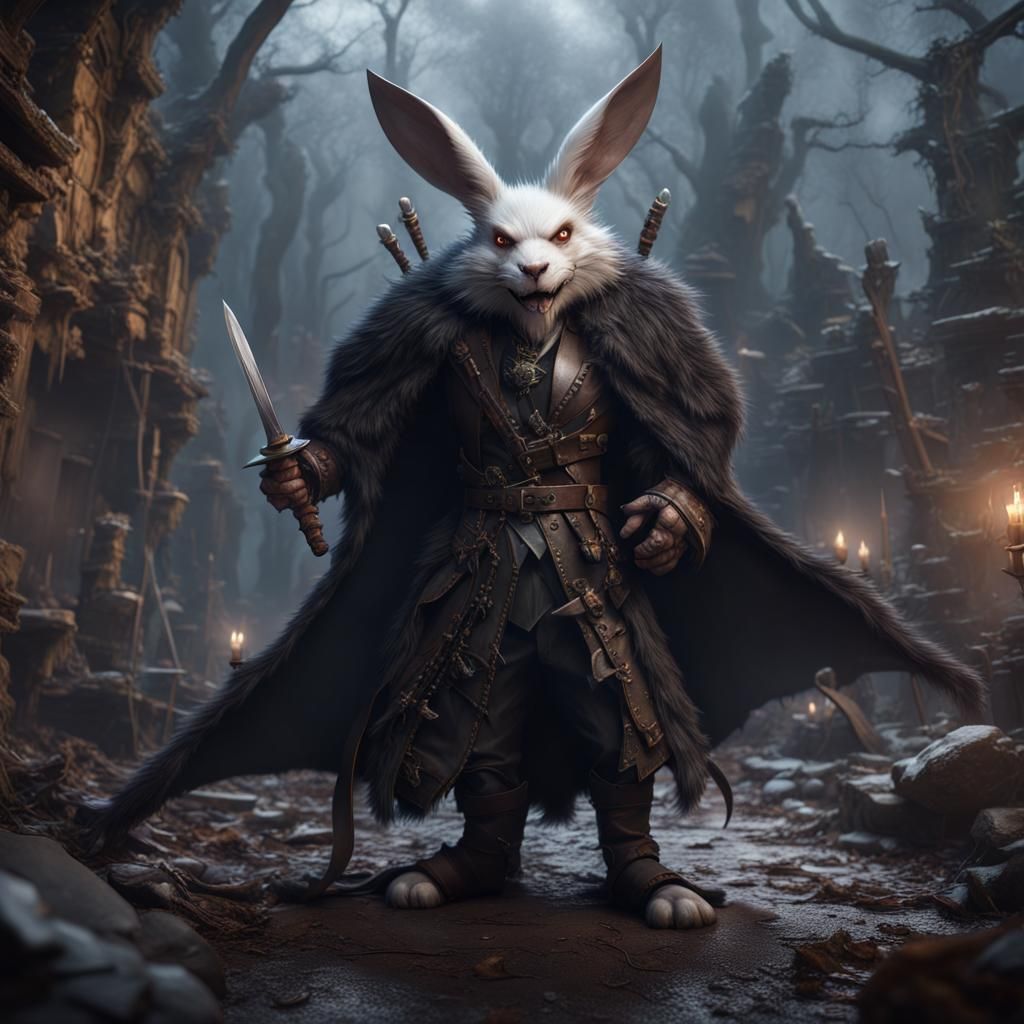 Fearsome Wererabbit Warrior with Swords: Fantasy Concept Art