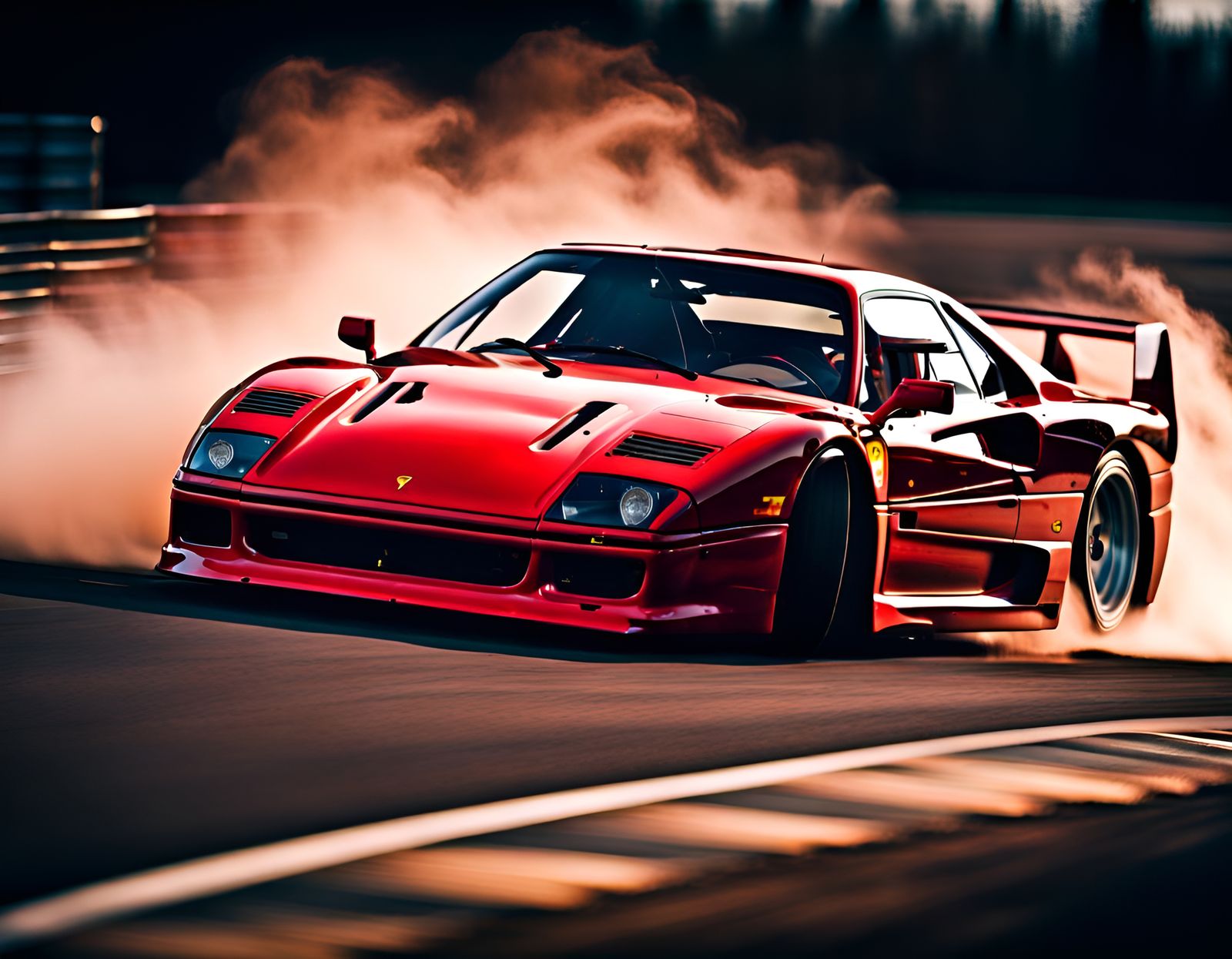 Ferrari F40 Drifting at Midnight with Intense Shading