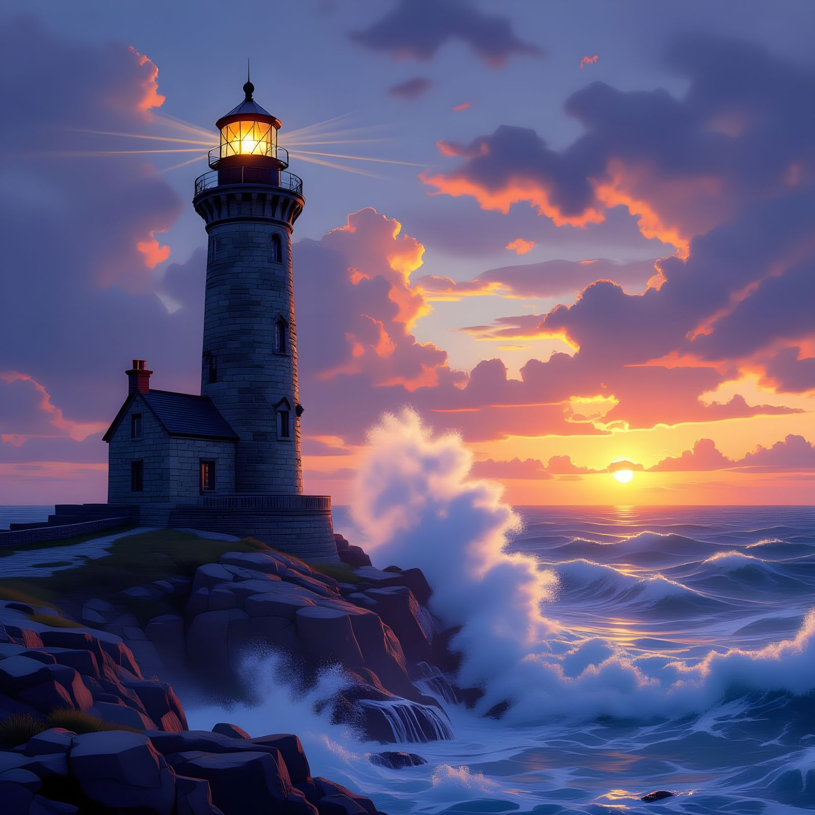 Lighthouse Against the Storm in Hyperrealistic Style