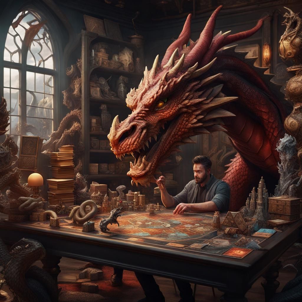 Man and Dragon in a Board Game Fantasy