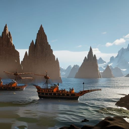 King Penguin Commands Pirate Crew: Fantasy Art