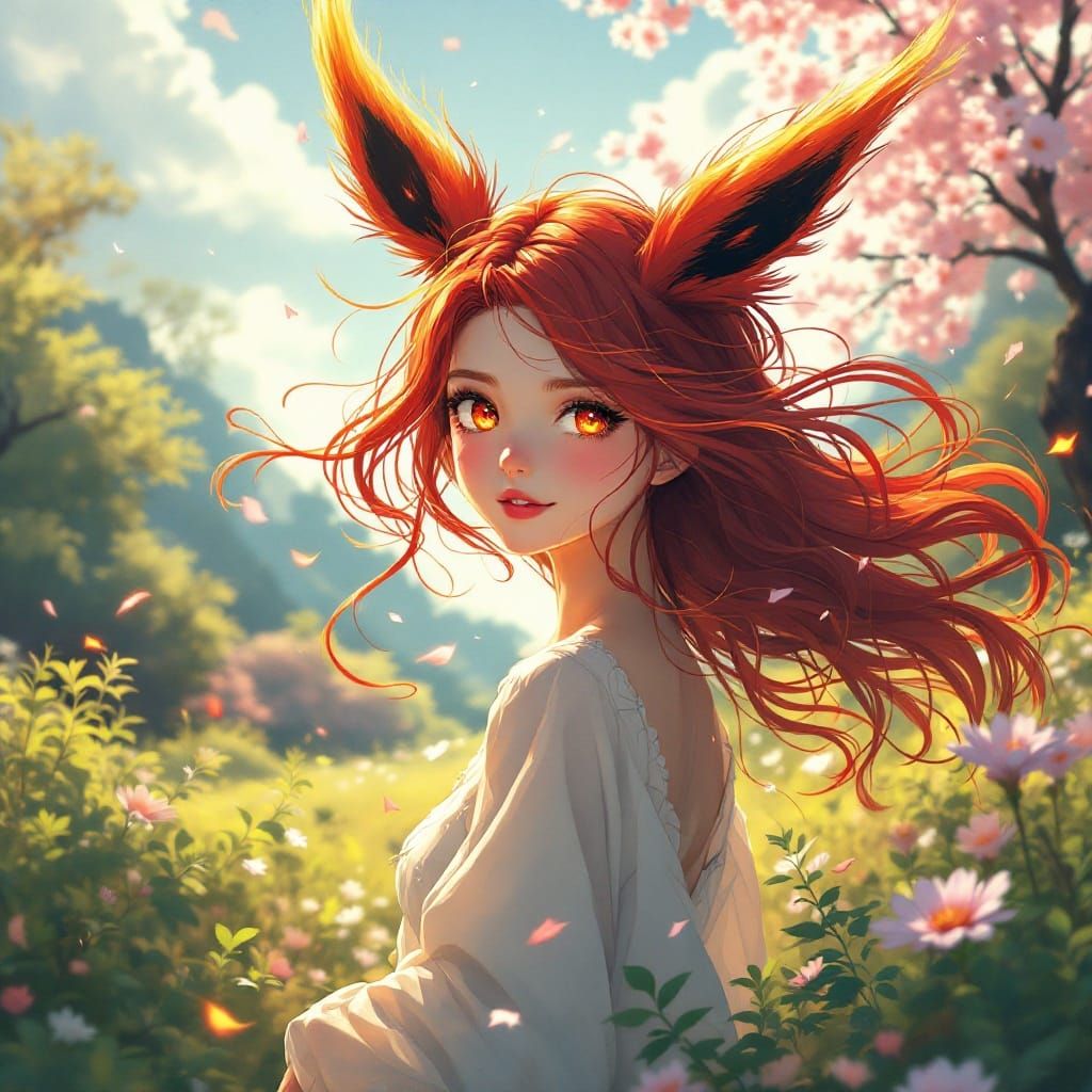 Flareon Girl in Ghibli Anime Style