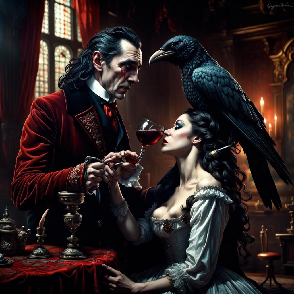 Dracula's Feast: A Hyperrealistic Gothic Horror Scene