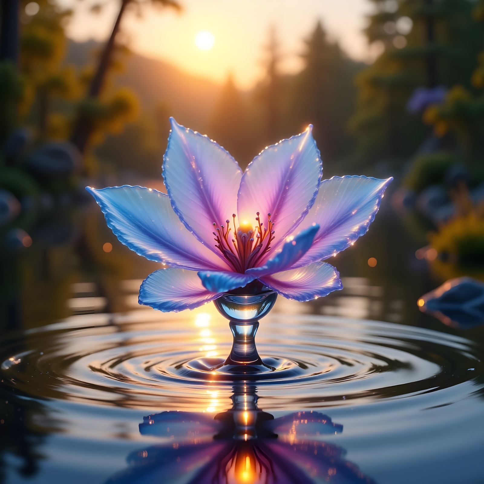 Water Flower in Golden Twilight Glow
