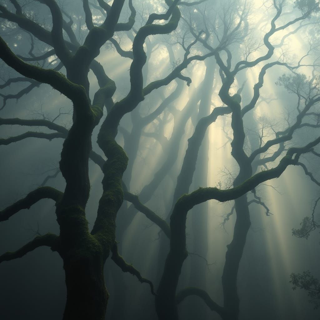 Mystical Foggy Forest Digital Matte Painting