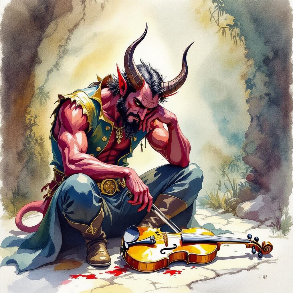 The Devil's Defeat: A Watercolor Storybook Scene