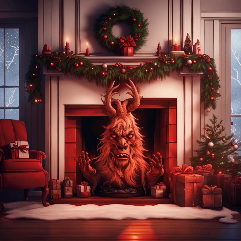 Krampus Christmas Retro Poster: Digital Art