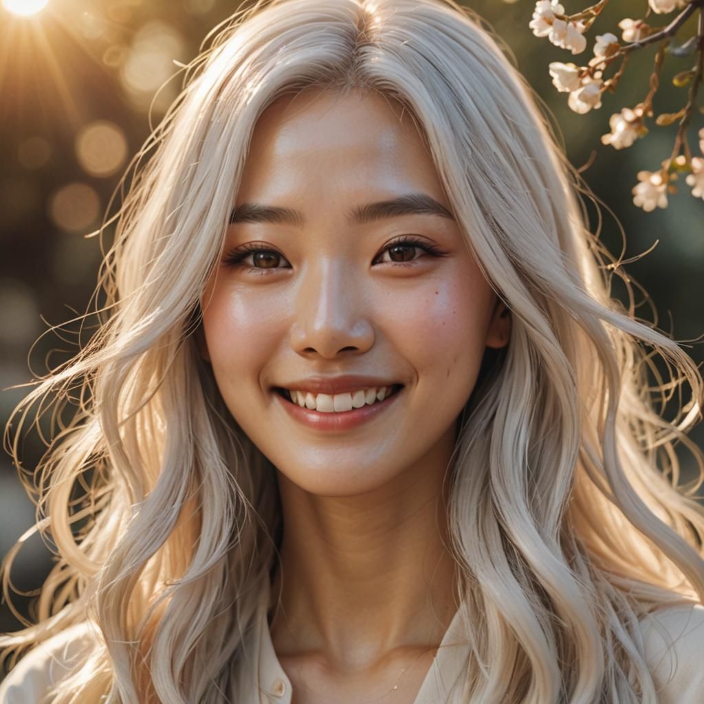 Korean Girl with White Hair in Digital Art