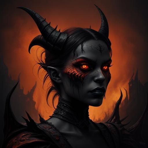 Dark Fantasy Demon Portrait in Apocalyptic Setting