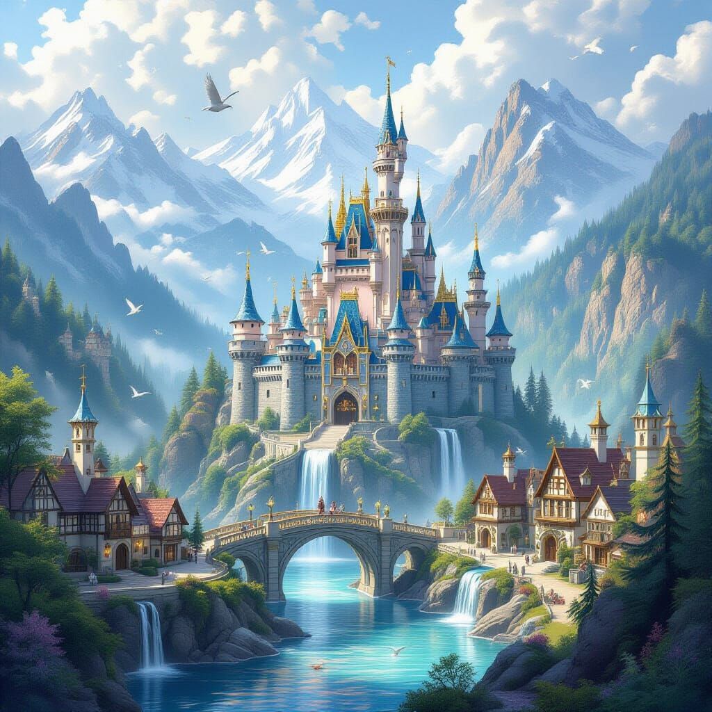 Enchanting Fantasy Kingdom with Waterfalls and Castles