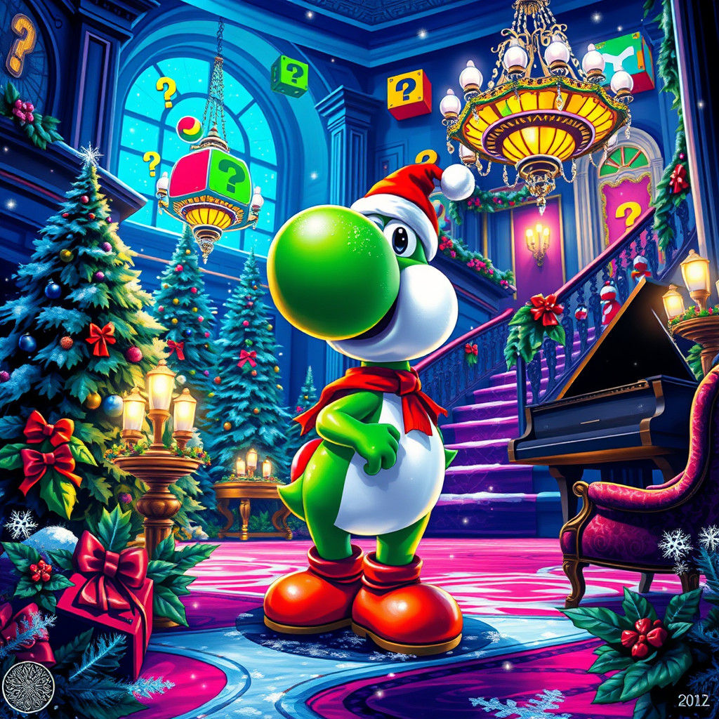 Yoshi's Christmas Mansion: A Surreal Digital Painting