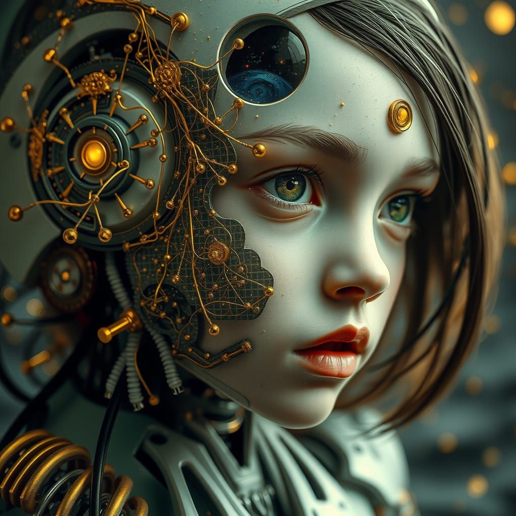 Robot Girl with Kintsugi, Surreal Art Vision