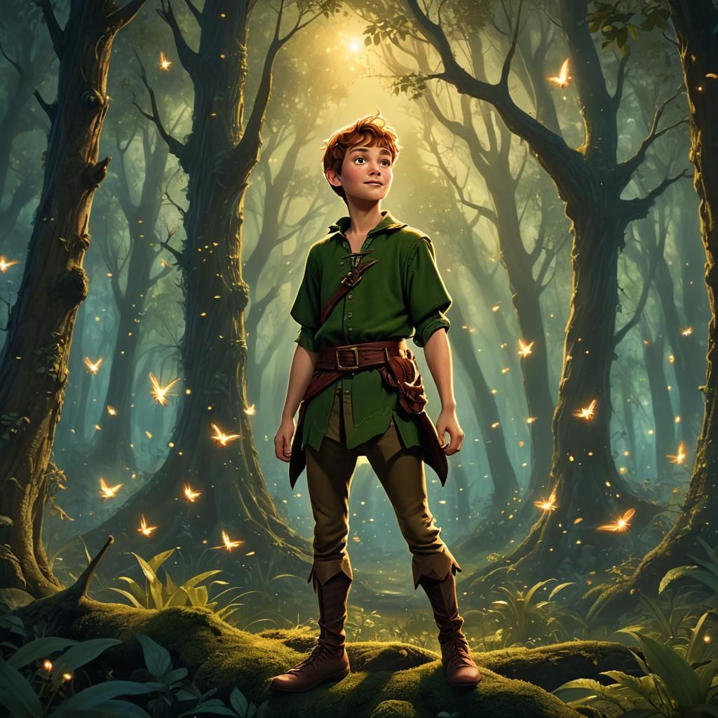 Peter Pan in Sunlit Forest Clearing