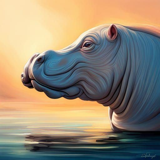 Hyperrealistic White Hippo Splash Art Portrait