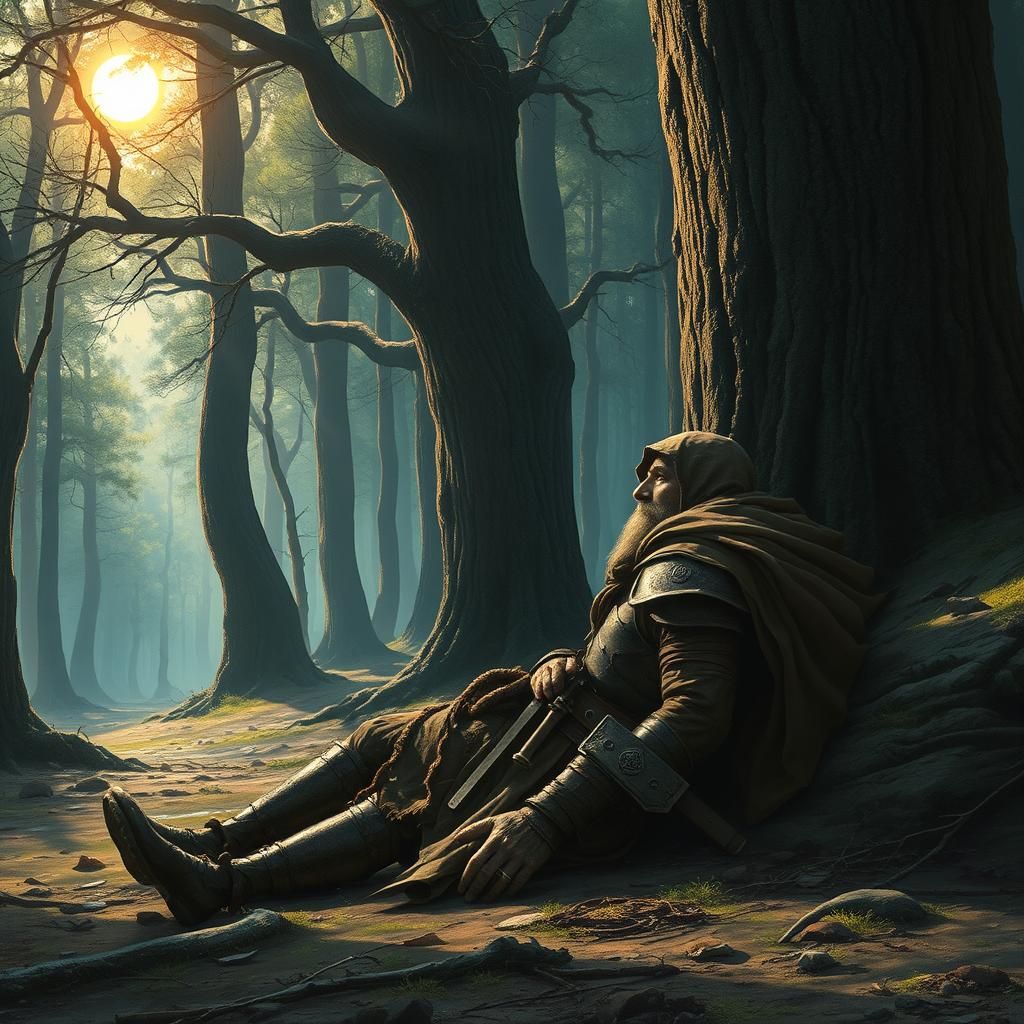 Weary Warrior's Rest in Mystical Forest