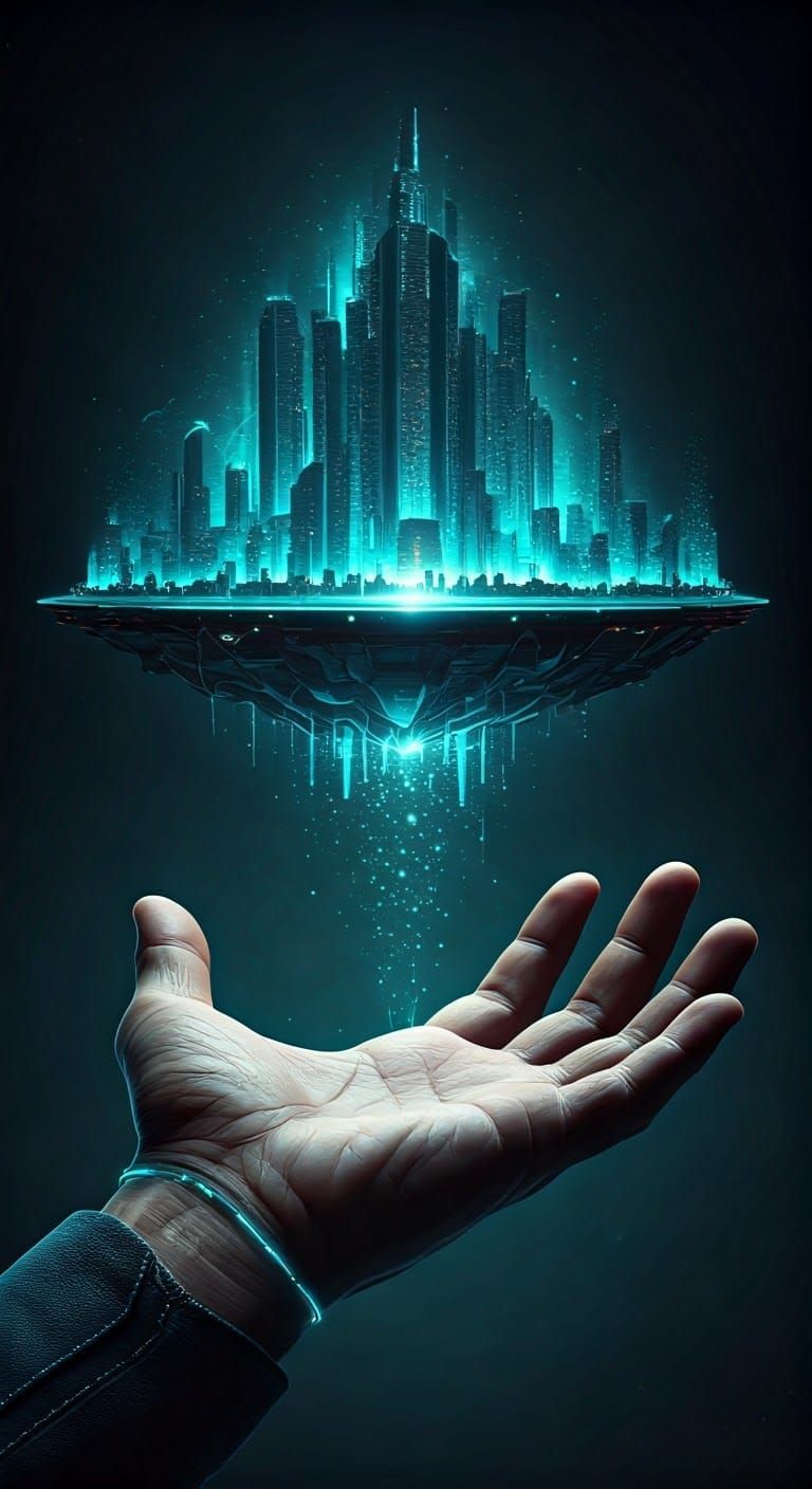 Glowing Metropolis Hologram in Futuristic Glove