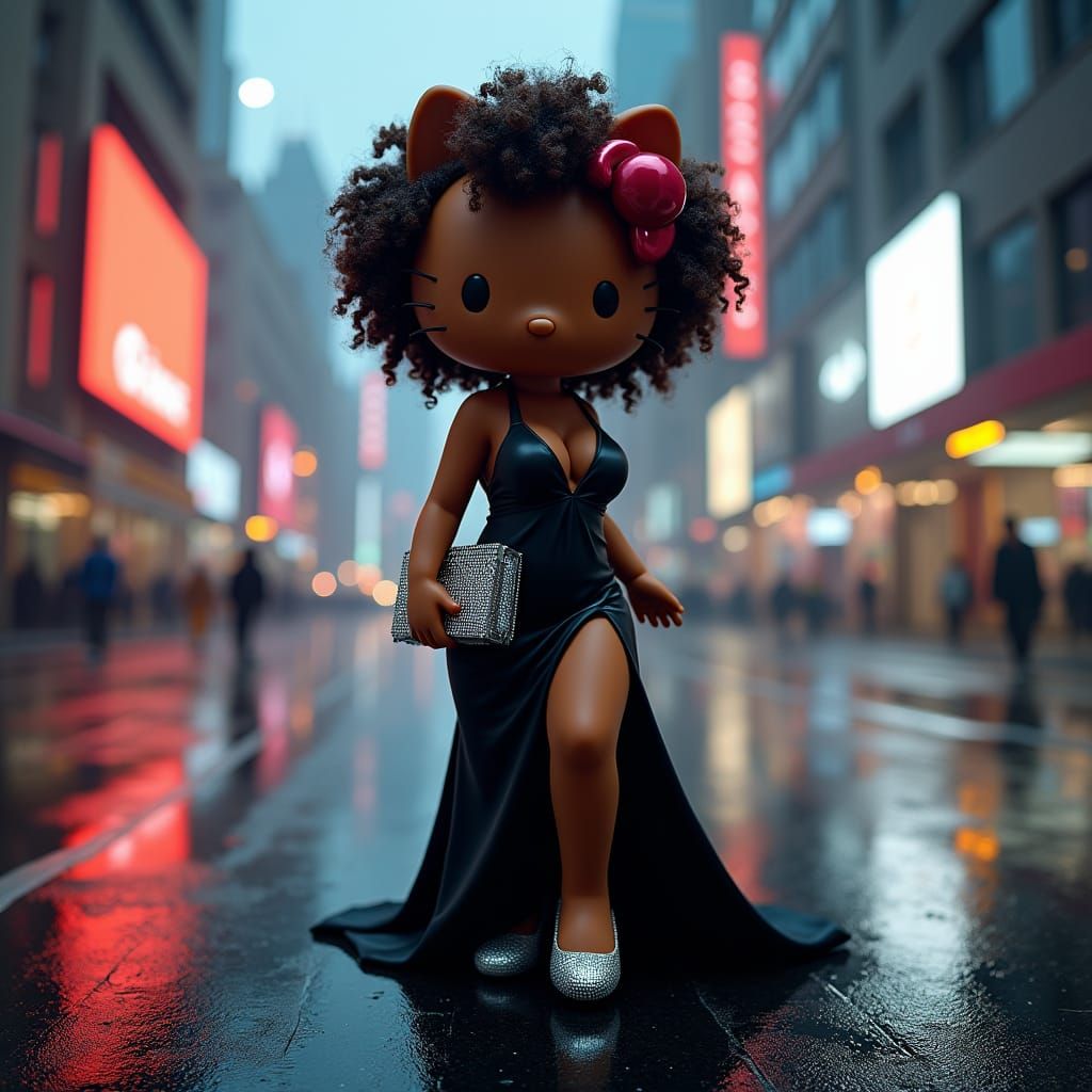 Hello Kitty in Cityscape: Cinematic Film Still