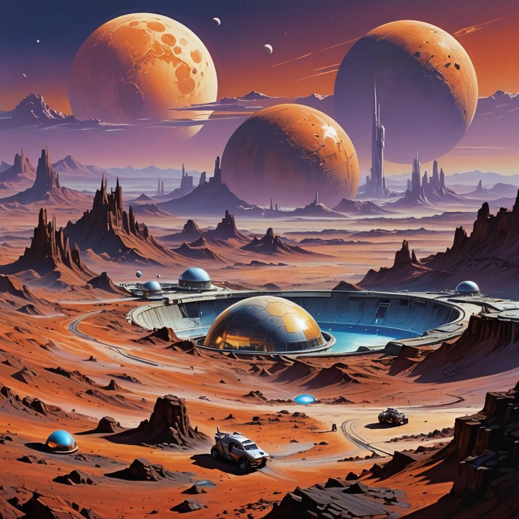 Futuristic Moon Base Landscape in Sci-Fi Art Style
