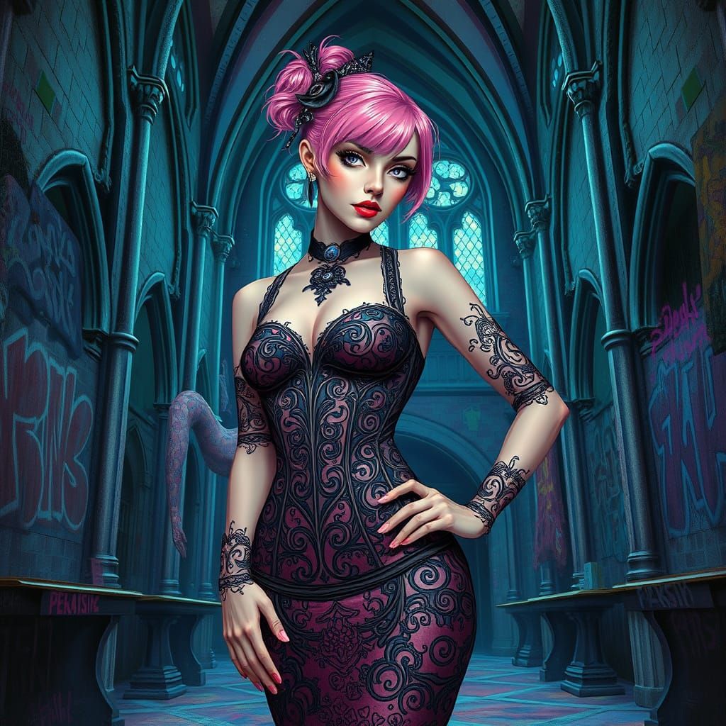 Mystical Gothic Church: Woman in Tarot Card Dress
