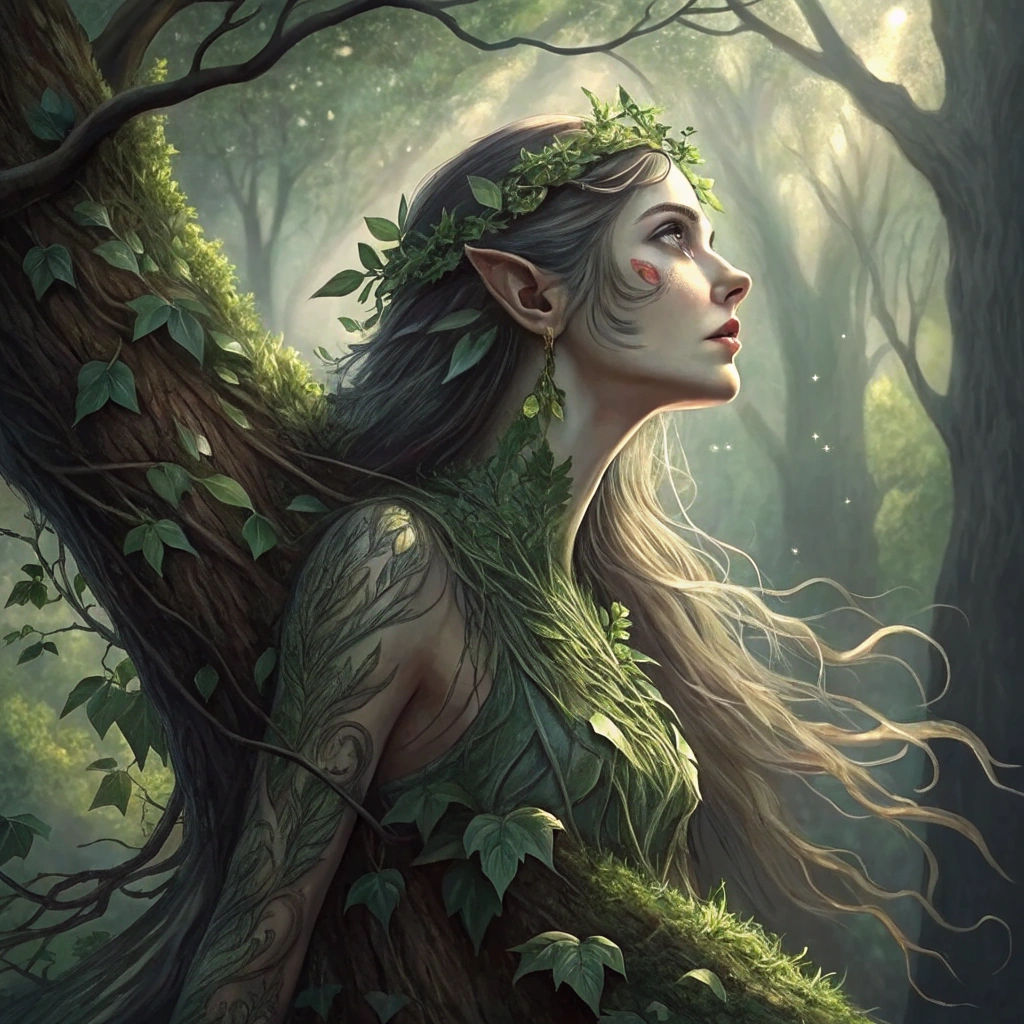 Enchanting Dryad Emerges from Ancient Tree