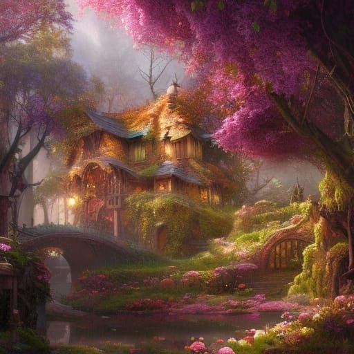 Magical Treehouse Cottage in Solarpunk Landscape