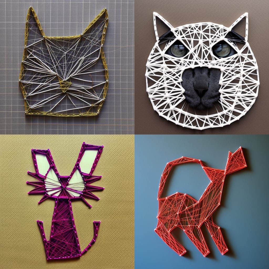 Vibrant String Art Cat Design