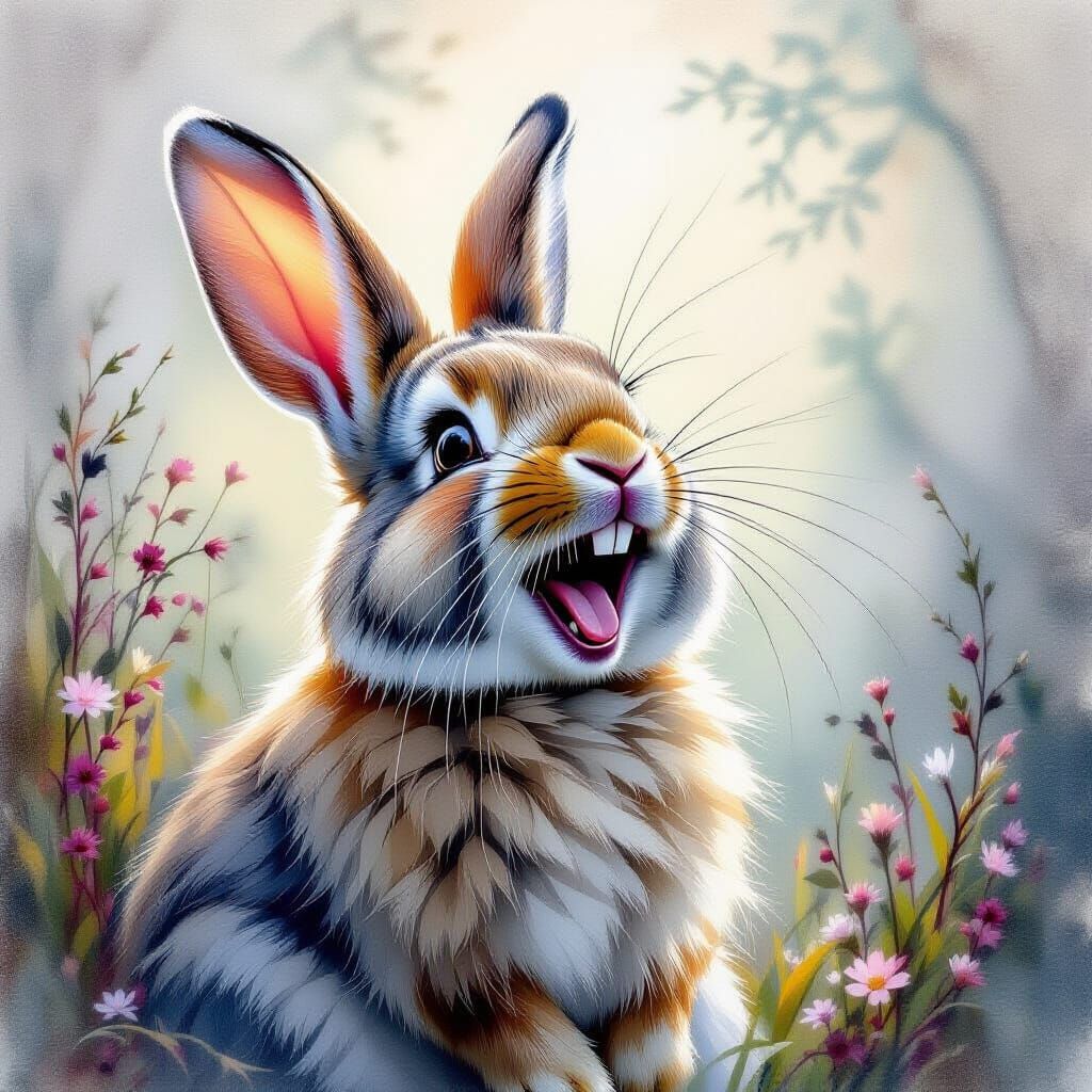 Laughing Rabbit: Ethereal Charcoal and Gouache Fantasy