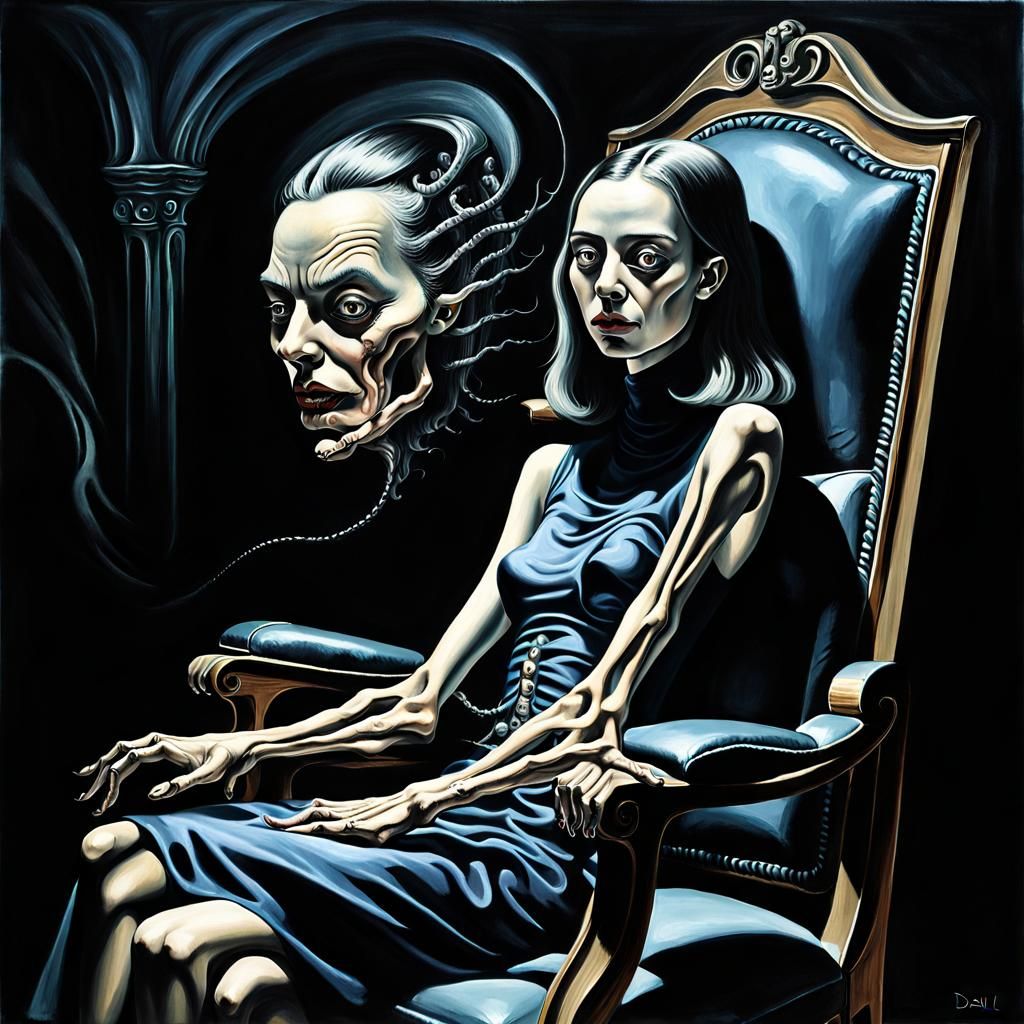 Surrealist Demon Girl in Oil, Dreamlike Macabre Art