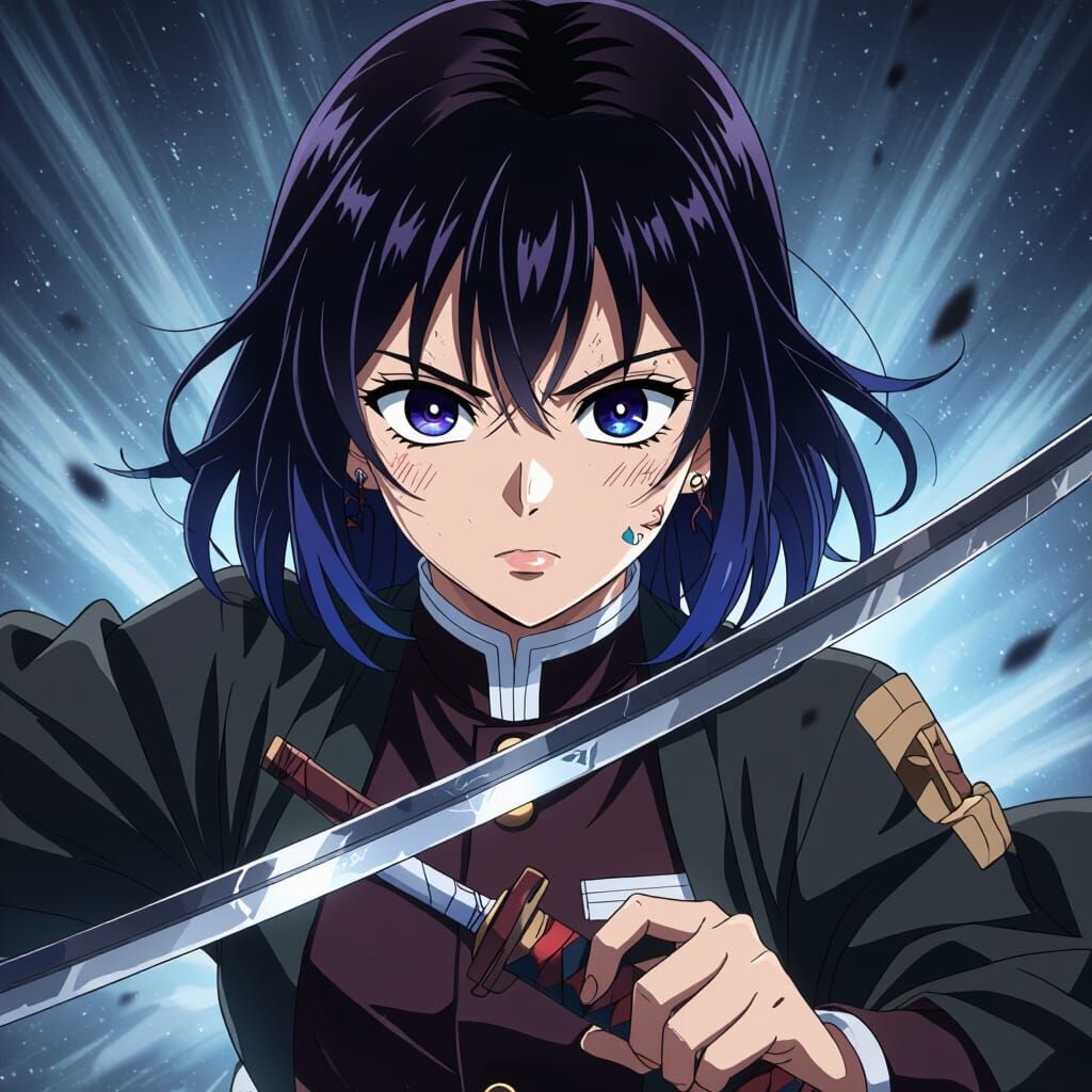 Anime Demon Slayer with Sword in Dramatic Style